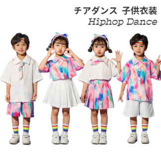 子供ダンス衣装 キッズダンス セットアップ タイダイ カラフル シャツ 短パン スカート 遊戯会 お揃い 幼稚園 ダンス衣装 小学生 中学生 絞り染 演出服 チアガール 運動会 集団活動 可愛