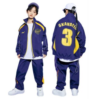 紺 ウィンドブレーカー キッズダンス 練習着 子供服 ヒップホップ キッズダンス衣装 セットアップ ジャケット 長袖 ロングパンツ ズボン 子供 かっこいい hiphop 練 ダンス衣装