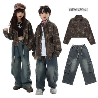 デニム ダンス衣装 ジーパン キッズ 単品販売 ヒップホップ 衣装 ジャケット 厚手 迷彩 デニムパンツ 青 春秋冬 子供服 男の子 女の子 ストリート 舞台 発表会 イベント かっこ 演出服