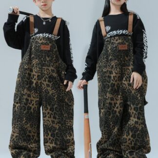 サロペット 子供 ダンス衣装 オーバーオール 豹柄 キッズ 長袖tシャツ ジャズダンス ヒップホップダンス 衣装 男の子 女の子 カーゴパンツ jazz 男女兼用 舞台演出服 hiphop