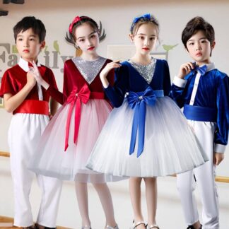 子供ダンス衣装 男の子 紳士服 セットアップ 女の子 チールワンピース キッズ 舞台演出服 合唱団体服 男女お揃い ピアノ 発表会 子供服 演奏会 長袖 半袖 110-170 リボンワンピース