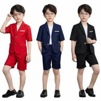 子供スーツ 男の子 夏スーツ フォーマルスーツ 男の子半袖スーツ 2点セット 3点セット 半袖コート 半ズボン 半袖白Tシャツ ピアノ 発表会 演奏会 礼服 入学式 卒業式 ステージ衣装 結婚式