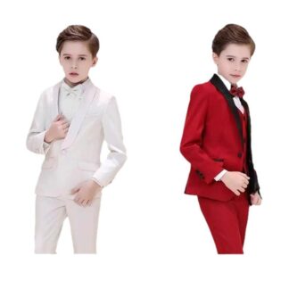 キッズフォーマルスーツ 男の子 礼服 タキシード 男の子スーツ 結婚式 ピアノ 発表会 演奏会 王子様 ベスト パンツ レッド ホワイト 内容選択可 セットブラック