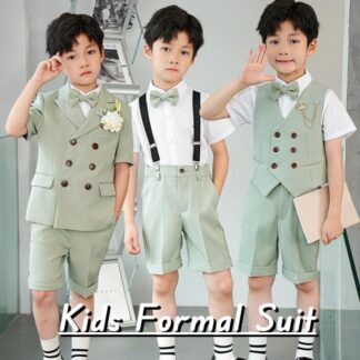 新作 キッズ フォーマルスーツ 男の子 礼服 紳士服 子供半袖スーツ 子供 ピアノ 発表会 結婚式 入学式 卒業式 かっこいいスーツ ベストスーツ サロペットスーツ 演出服
