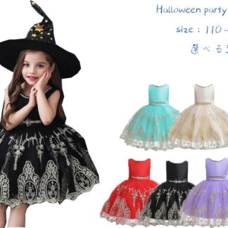 女の子ハロウィーン衣装ハロウィーンコスプレ子供ドレスHalloween party dress子供服チュールワンピース花柄コスチュームおばけ 変身仮装用帽子対応可3色110-150