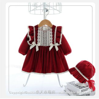 秋冬 春冬 ベロア ベビー用ドレス 新生児 セレモニードレス 子供服 お宮参り 子供 ベビー服 ワンピース 帽子 子ども 赤ちゃんドレス 出産祝い 女の子用 お誕生日会 結婚式 フォーマル キ