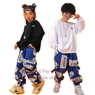 青色 字母柄 キッズダンス衣装 韓国 セットアップ 2点セット トップス ズボン 男の子 ヒップホップ 子供服 キッズ ダンス 衣装 キッズ服 ファッション パーカー 春 秋 サ パンツ