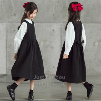 卒業式 女の子 ワンピース 制服 小学校女子 ジャンパースカート キッズ 長袖シャツ ジュニア 黒ワンピース 2点セット 韓国 子供服 ドレス おしゃれ ジュニア服 受験 入学式 結婚式 リン