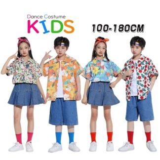 オレンジ ブルー ローズ トップス シャツ 柄シャツ 花柄 パンツ スカート ジーンズ キッズ ダンス セットアップ 韓国 k-pop ヒップホップ 女の子 ギャル ゆったり レジャー 子