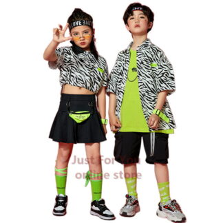 派手 キッズ ダンス 衣装 ｔシャツ ゼブラ柄 キッズダンス衣装 セットアップ ヒップホップ 子供服 hiphop 練習着 ダンスウェア ジュニア 発表会 ステージ衣装 へそ出し