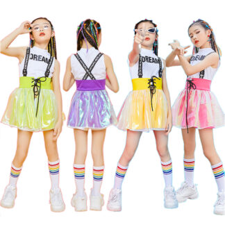 ドラムショー 公演服 チア チアガール 韓国 子供服 キッズダンス衣装 セットアップ ヒップホップ スカート サロペット3点セット hiphop 女の子 キッズ ダンス ジャズ ダンスウェア ジ