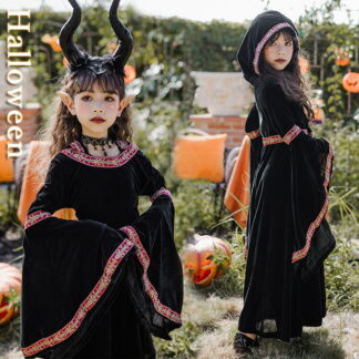 魔女 デビル 黒 ハロウィン コスプレ ワンピース 女の子 仮装 小学生 魔女っ娘 子供 キッズ 大人 衣装 女王 親子ペア ママ 娘 おそろい マジック キャスター ワンピ 子ども