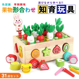 学習玩具 モンテッソーリ おもちゃ 知育おもちゃ 木製 パズル モンテッソーリ教具 木のおもちゃ 積み木 型はめ 形認識 色認識 果物 動物 はめこみ 指先訓練 脳トレ
