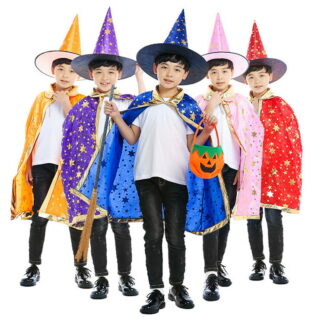 ハロウィン 衣装 子供 マント 女の子 魔女 ハロウイン 仮装 キッズ クローク コスプレ 子供コスチューム パーティー 男の子 仮装用マント 帽子付き 魔法使い cospl 星柄