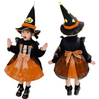 ハロウィン衣装 ワンピース かぼちゃ セットアップ 女の子 ベビー オレンジ 仮装 魔女 コスチューム エプロン コスプレ キッズ 子供ドレス プリンセス パニエ付き 発表会 パーティー ド