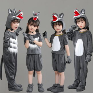 ハロウィン 仮装 子供 ウルフ オオカミ wolf コスチューム 狼 コスプレ 衣装 可愛い グレー 演出服 演劇 短パンセット ワンピースセット 女の子 男の子 半袖 尾付き Hallowee