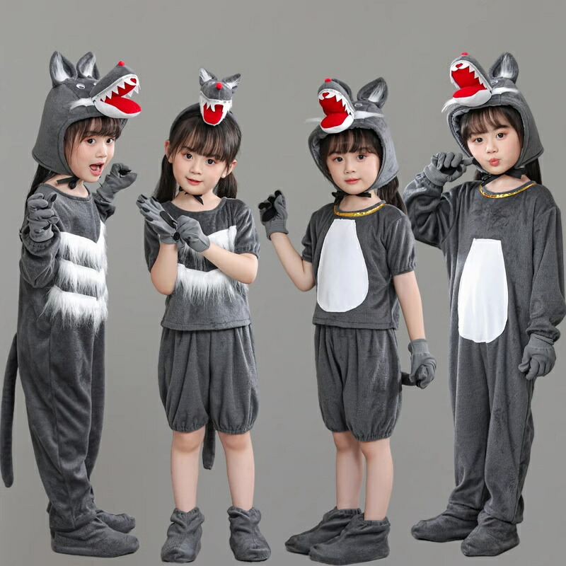 ハロウィン 仮装 子供 ウルフ オオカミ wolf コスチューム 狼 コスプレ 衣装 可愛い グレー 演出服 演劇 短パンセット ワンピースセット 女の子 男の子 半袖 尾付き Hallowee