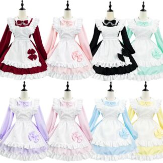 6色 メイド服 可愛いリボン付き メイドコスプレ衣装 ロリータワンピース 長袖メイド服 女性 ハロウィン コスプレ 衣装 可愛い エプロンワンピース 喫茶店 メイド 学園祭 文化祭 コス