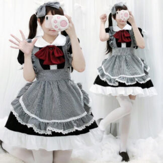 レディースハロウィン衣装 大人 ハロウィンドレス ハロウィンワンピース メイド服 チェック柄 エプロンワンピース ロリータ服 リボン 学園祭 文化祭 コスチューム コスプレ衣装