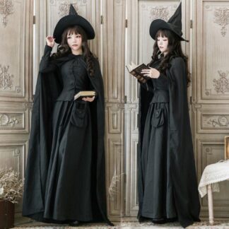 レディース ハロウィン コスプレ衣装 ロングドレス ロングマント 大人 魔女 悪魔 妖精 吸血鬼 変身仮装 ゴシック 暗黒風 ドレス＋マント＋帽子 Halloween cosplay ワンピース