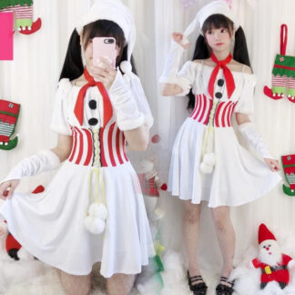 クリスマスワンピース 雪だるま コスプレ 衣装 サンタコス レディース クリスマス衣装 鹿 ドレス クリスマスパーティー衣装 ドレス＋帽子＋グローブ＋ネクタイ トナカイ