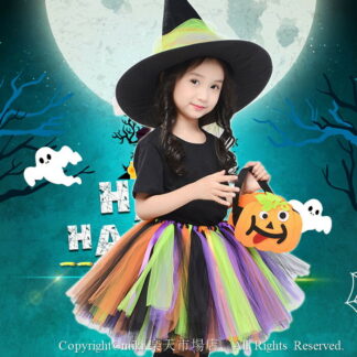 ハロウィン コスプレ 女の子 衣装 魔女 子供 仮装 キッズ スカート コスチューム 4点セット 洋服 ワンピース Halloween 姫系 変装 魔法使い 子どもド カラフルドレス