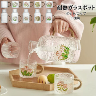 耐熱ガラスポット 大サイズ 2.2L ティーポット ガラス おしゃれ シンプル 可愛い 手描き 耐熱ガラス コップ 茶器 リーフポット プレゼント ギフト インテリア ティータイム 紅茶 工芸茶