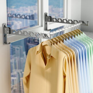 物干しスタンド 壁掛け洋服ラック ウォールハンガー 衣類用折りたたみ式ラックハンガー 隠し折りたたみハンガー、取り外し可能 物干し竿 省スペース 強力な耐荷重防錆パンチフリーコートフック 回転可能