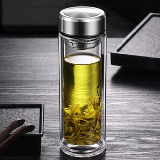 ティーボトル ウォーターボトル ガラス 水筒 二重構造 耐熱 茶こし付きタンブラー 1000ml ポータブル トラベル マグ ティー オフィス用 プレゼント ギフト タンブラー