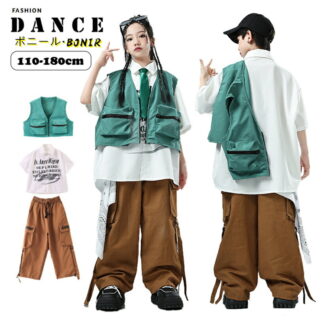 ダンス衣装 セットアップ キッズ ヒップホップ シャツ 男の子 女の子 男女兼用 チーム衣装 ベスト カーゴパンツ チアガール ステージ衣装 おしゃれ カジュアル 団体服 応援団 ダンスウェア