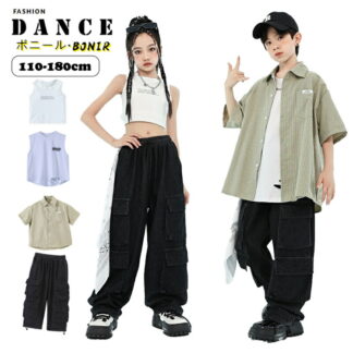 ダンス衣装 キッズ セットアップ ヒップホップ シャツ デニム カーゴパンツ タンクトップ 女の子 男の子 チアガール ステージ衣装 おしゃれ 男女兼用 ダンスウェア カジュアル JAZZ