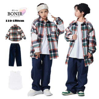 キッズ ダンス衣装 ヒップホップ セットアップ 原宿系ダンス 衣装 ジャッズ 長袖シャツ チェック柄 ロングパンツ 女の子 ステージ衣装 応援団 子供 ストリート ja ジャズダンス