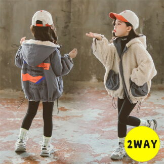 韓国子供服 ボアコート オシャレ キッズ アウター リバーシブル ジャケット 子供服 フード付き 女の子 冬服 2WAY 子ども服 ムートンコート 可愛い 防寒 あった ふわふわ