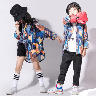ダンス衣装 キッズダンス ヒップホップ 花柄シャツ 原宿系 トップス ガールズ ジャッズ 韓国 boys girls 男の子 ダンスウェア h 女の子