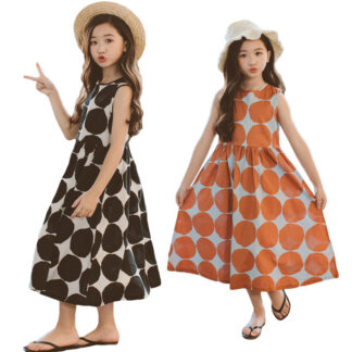 ワンピース キッズ 女の子 ドット柄 黒 オレンジ ロングワンピース 肩出し こども服 ビーチウエア 可愛い 韓国子供服 カジュアル 親子ペア 大きいサイズ オシャレ