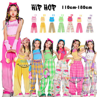 ダンス衣装 キッズ ガールズ セクシー へそ出し 3点セットアップ カフス付き ヒップホップ キッズダンス衣装 レッスン着 Tシャツ ズボン 110-180 韓国 人気 おしゃれ hiphop 新作