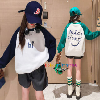 韓国子供服 長袖 スウェット 春 秋 冬 女の子 トレーナー プリント 通学着 運動着 ジュニア服 トップス キッズ スウィート レジャー 丸首 裏起毛なし 学生 衛衣 おしゃ 裏起毛あり