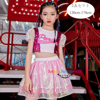 韓国 チアガール ヒップホップ キッズダンス衣装 セットアップ 女の子 へそ出し Tシャツ スカート 体操服 演出服 jazz ダンスウェア ガールズ チアリーダー キッズダンス ダンス衣装 h