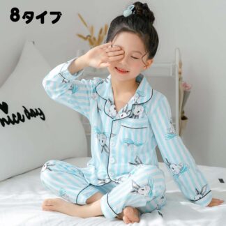 キッズ パジャマ 子供パジャマ 女の子 ベビー 春秋 トップス+ズボン パンツ 薄手 カーディガン 長袖 プリント ルームウェア 部屋着 セットアップ かわいい 可愛い 寝巻き ナイトウェア