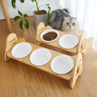 猫 食器 ネコボウル スタンド付 ダブル 餌入 食べやすい フードボウル 猫用 犬用 高さ調節 15度の角度つき 傾斜 餌台 すぐ使える 犬猫用スタンド付きセラミック食器 食器台