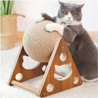 猫スクラッチボール 猫のおもちゃ 木製 三角型 回転式 ねこ 猫 爪研ぎ 爪みがき ボール サイザル麻紐巻き 猫の引っかきボール ストレス解消 運動不足改善 家具破壊防止 猫スクラッチボード