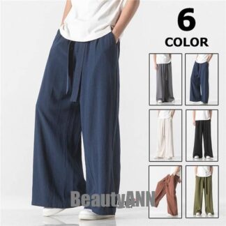 THOM WILLS 新生活 麻ワイドパンツ とは メンズ 綿ワイドサルエルパンツ テーパードパンツ イージパンツ 太め コーデ40代 50代 ロング 大きいサイズ プレゼント ギフト 白ズボン