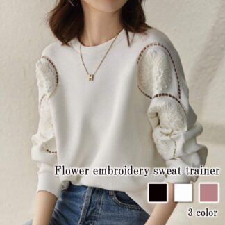 セーター レディース 花刺繍スウェットトレーナー 厚手 秋 冬 洗える 白 春 ニット 長袖 クルーネック Vネック トレーナー おしゃれ ニットセーター 柄 タートルネック ふわふわ ノルディック