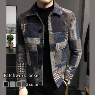 ステンカラーコート メンズ パッチワークジャケット ブランド ウール 丈 トレンチコート 秋 ロングコート 40代 ミドル アウター ビジネス 厚手 春 ファスナー コート ショート丈 冬
