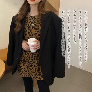 Tシャツ レディース ヒョウ柄ビッグTシャツ ティーシャツ 7分袖 大人 40代 ブランド 半袖 人気 かわいい 5分袖 カジュアル 薄手 ゆったり シャツ ブラウス Vネック 春 ジム カ 涼しい