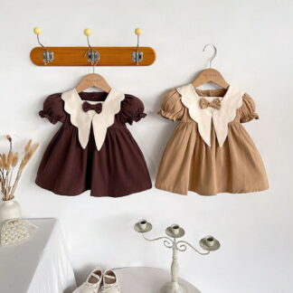ベビー服 ワンピース 女の子 幼児 子供 付け襟 可愛い キッズ ベビードレス お姫様風 ふんわり 半袖 セレモニードレス チュニック 蝶結び お出かけ プレゼント 発表会 出産御祝い 春夏 ピアノ