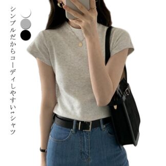 半袖Tシャツ 汗染み 春 トップス 20代 Tシャツ 夏 秋 半袖 レディース 丸首 日焼け対策 タートルネック 無地 ハイネック 薄手 フィット スリム カットソー きれいめ 40代 OL 30代