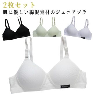下着 ブラジャー ノンワイヤーブラ 綿混 小学生 中学生 女子 2枚セット 肌着 子供ブラジャー ジュニアブラ 無地 キッズブラ レディース インナー 学校 スクール ガールズ