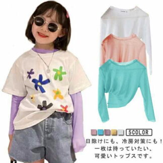 接触冷感 透け感 長袖 プルオーバー シアートップス 120 UVカット 軽量 夏 ベビー ロング 女の子 男の子 キッズ 子供服 日焼け対策 可愛い Tシャツ 韓国 おし 虫除け