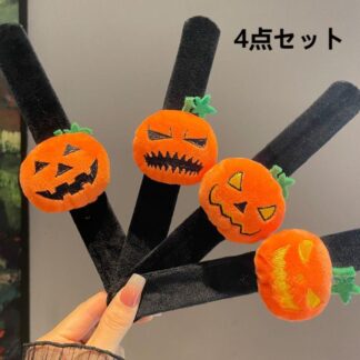 ハロウィン リストバンド かぼちゃ 4点セット アクセサリー おばけ くも 帽子 ぼうし 子ども 仮装 腕飾り ブレスレット パッチバンド おしゃれ キッズ コスプレ ワンポイント